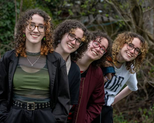 L to R:  identical quadruplets Sisters Ellie, Georgie, Jess and Holly.