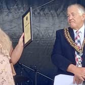 Samantha Johnson and the Mayor. Photo: Sandy Town Council.