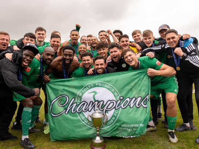 Biggleswade Town celebrate their title success. Photo: InFocus Moments.