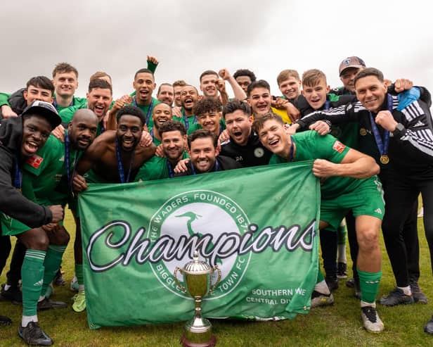 Biggleswade Town celebrate their title success. Photo: InFocus Moments.
