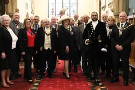 Mayor of Sandy Joanna Hewitt (centre) with dignitaries at the Civic Service