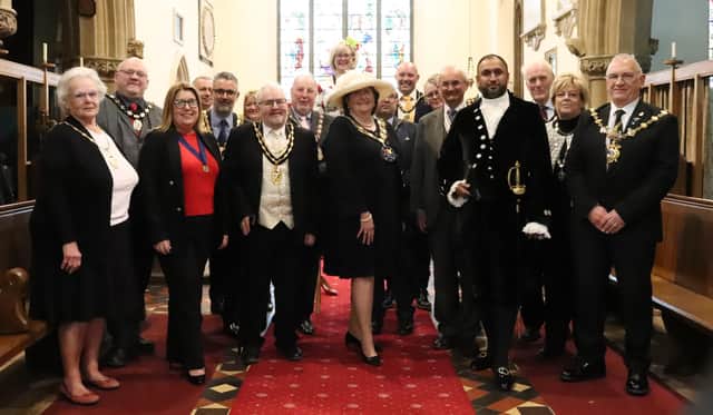 Mayor of Sandy Joanna Hewitt (centre) with dignitaries at the Civic Service