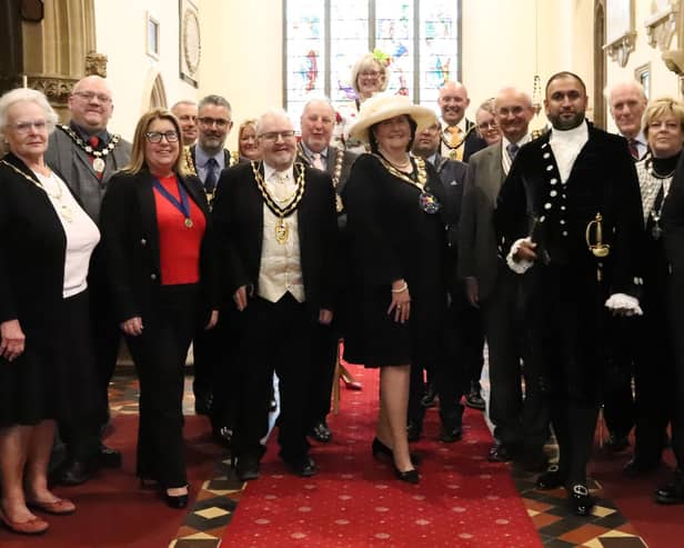 Mayor of Sandy Joanna Hewitt (centre) with dignitaries at the Civic Service