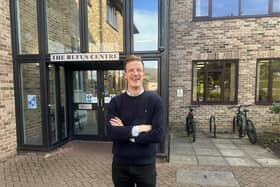 Alistair Strathern MP outside The Rufus Centre, Flitwick Photo: LDRS