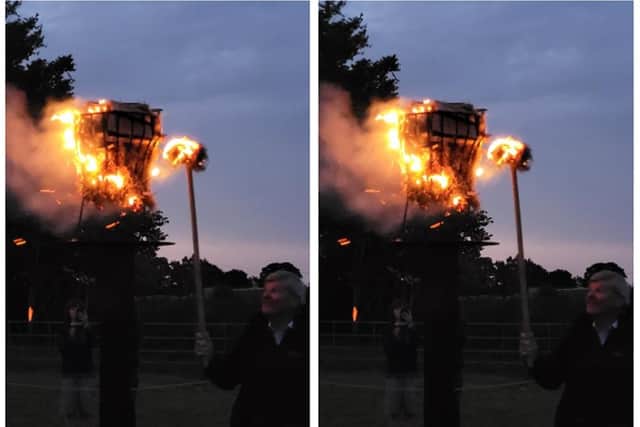 The Beacon at Moggerhanger Park was lit by Lord Erroll. Photo: Shirley Jones.