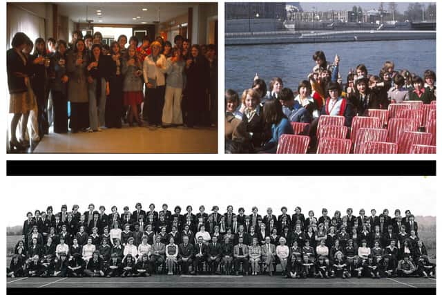Top: Photos from a school trip to France. (Images supplied by Mark Bister). Bottom: the whole year group photo. (Image supplied by Tray Ladyman).