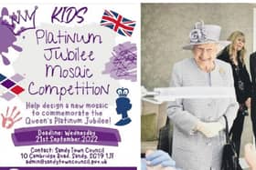 The competition poster, and right, Her Majesty the Queen during a visit to Bedfordshire.