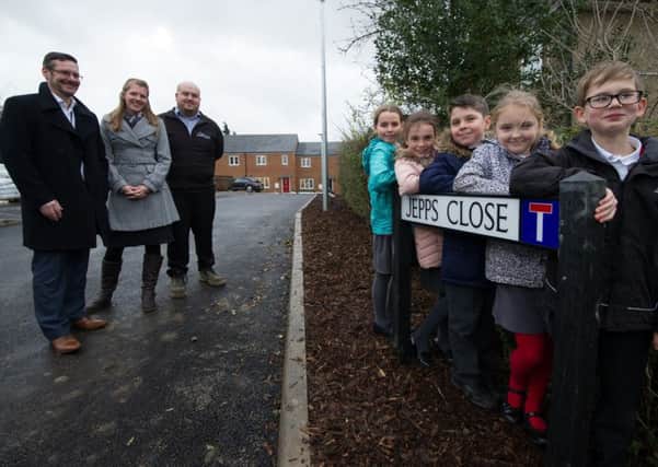 Sign unveiling in Jepps Close Shillington Beds. by year 4 children from the local school who helped to come up with the name.
L-R Phil Hardy - Grand Union Housing, Kerry Young -Dep Head of Shillington Lower School, Jof Lord - Grand Union Housing
and school pupils Camille, Amber, Harry, Phoebe and William. January 4 2017

Matthew Power Photography
www.matthewpowerphotography.co.uk
07969 088655
mpowerphoto@yahoo.co.uk
@mpowerphoto