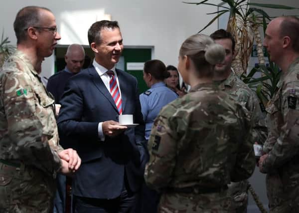 In this image; Minister for State for the Armed Forces, Colonel the Right Honourable Mark Lancaster TD VR MP  meets with the Regimental Sergeant Major (RSM) WO1 Thomas (far left) and soldiers of the Intelligence Corps at Joint Intelligence Training Group (JITG) Chicksands in Bedfordshire.

Minister for State for the Armed Forces, Colonel the Right Honourable Mark Lancaster TD VR MP is being hosted by members of the Armed Forces intelligence community, who will provide an overview of the capabilities of Intelligence Analysts from across the Army, Navy and Royal Air Force.