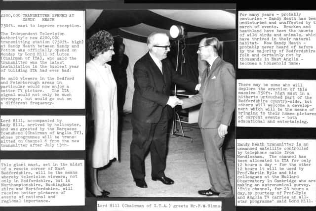 From the archives - Lord Hill greets former Chronicle editor Fred Simms at the opening of Sandy Transmitter in 1965.