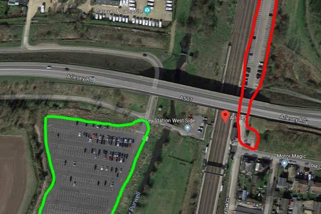 Map shows train station car park in red and new car park operated by Britannia in green