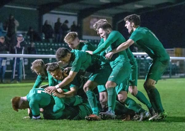 Biggleswade FC celebrations. Picture: Guy Wills.