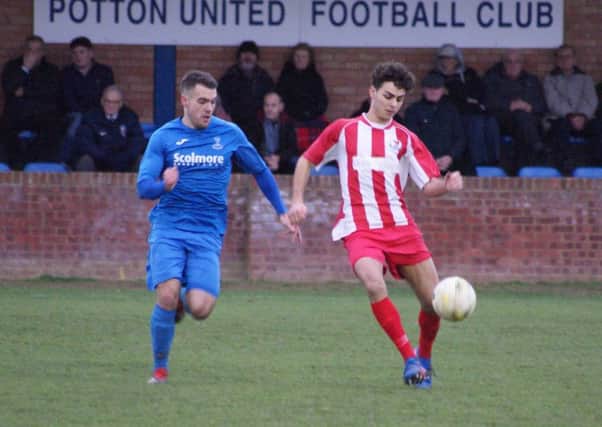 Action from Potton v Leighton on Saturday. Picture: Michelle Darrington