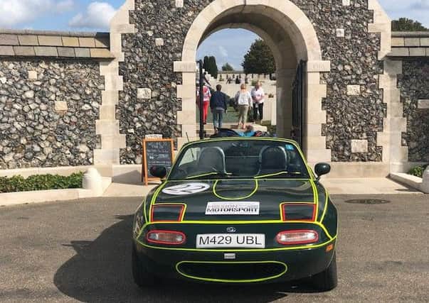 The car at Tyne Cot Cemetery. All donations will go to Mission Motorspot.