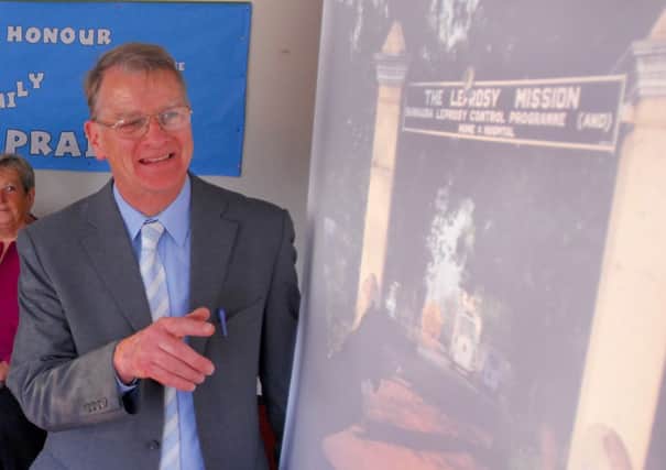 Colin Osborne giving a talk about Leprosy Mission.
