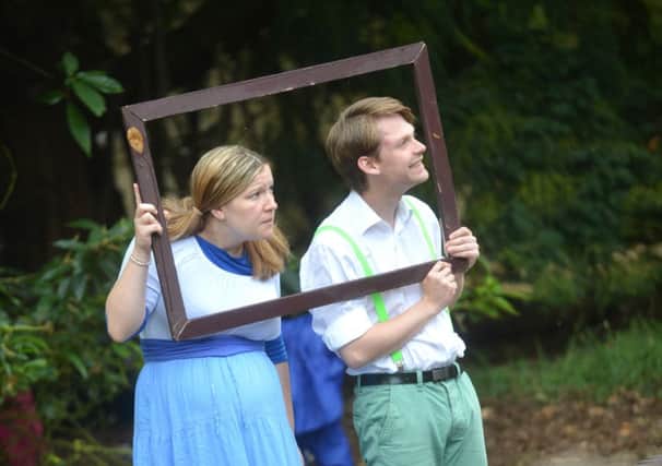 b12-862 The Pantaloons outdoor theatre company perform Grimm Fairy Tales on the lawn at the lodge, RSPB, Sandy. ENGPNL00120120508190557