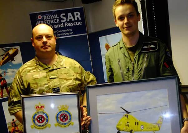 Sandy Air Cadets -  Presentation being made by 22 Sqn RAF B Flt Commander, Sqn Ldr Jon Hill to OC 22 (Sandy) Squadron, Flt Lt Brian Storey RAFVR(T).