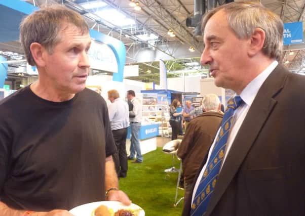 Terrick Beef farmer Geoff Brunt with National Farmers Union president Meurig Raymond at the Livestock Event 2014 at Birmingham NEC