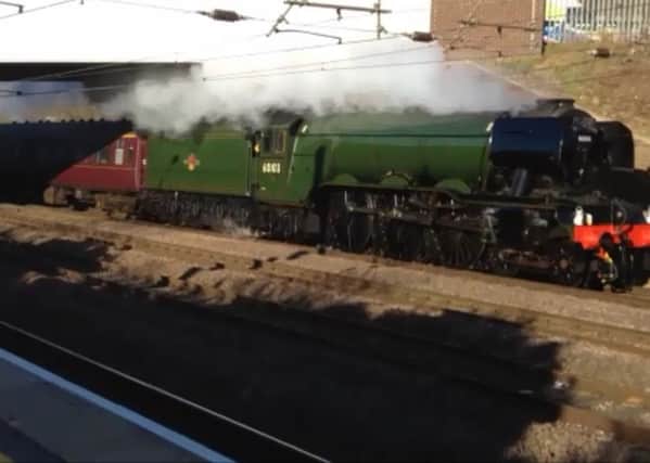 The Flying Scotsman passing through Sandy Rail Station