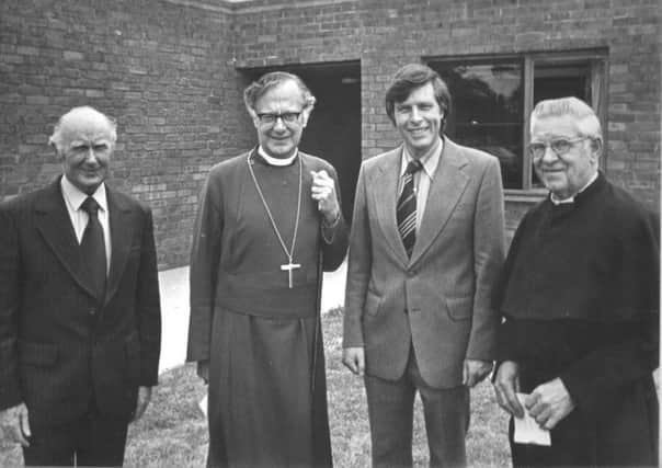 Official opening in 1977- Alan Burnage, Chair of Governors, Rt. Rev. Robert Runcie, Bishop of St Albans, David Hines, Head Teacher, and Rev. Sidney Ashfold, Vicar of Henlow.