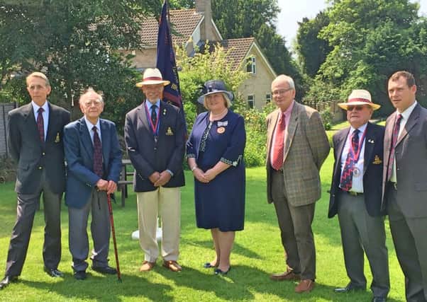 From left, Captain Allan Solly, Royal Artillery, membership secretary of the Royal Artillery Association, Ken Page, longest serving member of the Biggleswade branch, Ted McKenzie, branch chairman, Ruth Bell, Deputy Lord Lieutenant of Bedfordshire, Cllr Michael North, Deputy Mayor of Biggleswade, Terry Harragan, branch president, and WO2 (BSM) Rob Matthews, Battery Sergeant Major of 49 (Inkerman) Battery Royal Artillery.