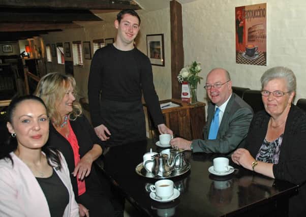 Jody Whitehead, restauarant manager at The Lounge, Brenda Huckle, work experience co-ordinator at Ivel Valley School, student Tristan Chambers, MP Alistair Burt, and Julie Mudd, headteacher at Ivel Valley School.