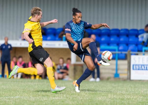 Lewis Wilson scores for Arlesey on Saturday. Photo: Guy Wills.