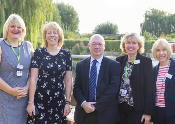 Alistair Burt MP with, from left, ELFTs director of Bedfordshire Mental Health and Wellbeing Service Michelle Bradley, Associate Director for Social Care Gail Dearing, Julie Bailie and Jan Hutchinson, director of programmes at Centre for Mental Health