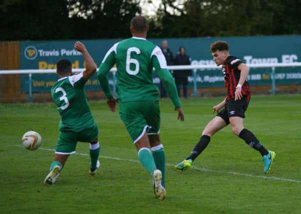 Adam Moussi in action for Dunstable Town on Saturday - pic:: Chris White