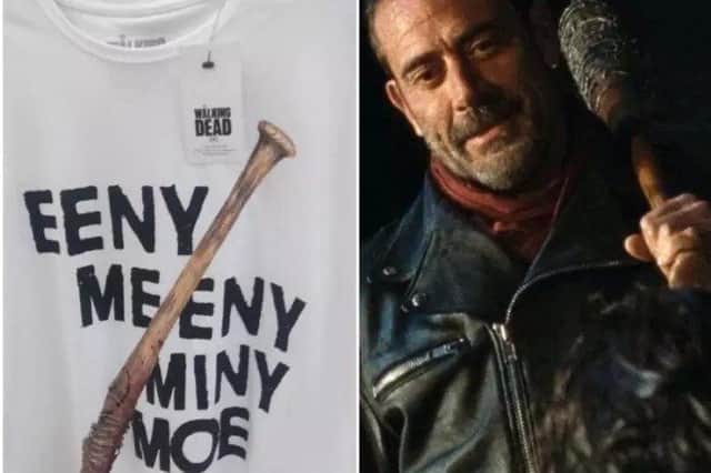 The "racist" t-shirt and Negan from The Walking Dead.