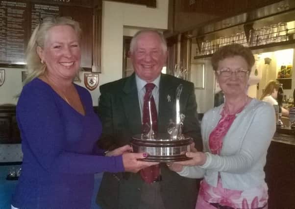 John O'Gaunt Swansong Winners: Dawn French and Marie Bayes with Club Captain Richard Aubigne centre. PNL-170329-150352002