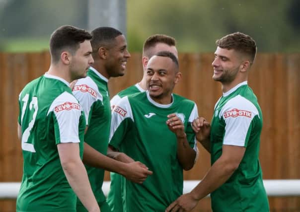 Biggleswade Town celebrate. Picture: Guy Wills.