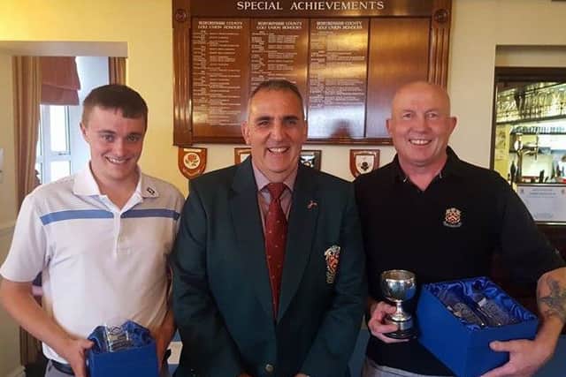 John O'Gaunt GC Spring Medal: From left Harry Warmoth, runner up, Dave Wilsher, Captain and Andy Fage, winner. PNL-170305-145458002