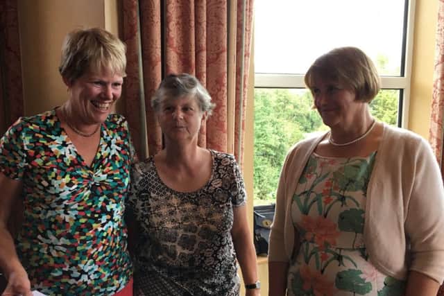 John O'Gaunt GC Ladies Invitation winners: Hilary Pearmain and Sue Zirnis with Rosemary Kimber, Ladies Captain. PNL-170208-125749002